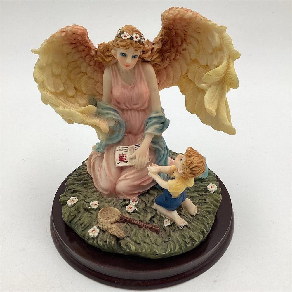 Vintage Guardian Angel with‎ Child Figurine 6" Multicolor Statue